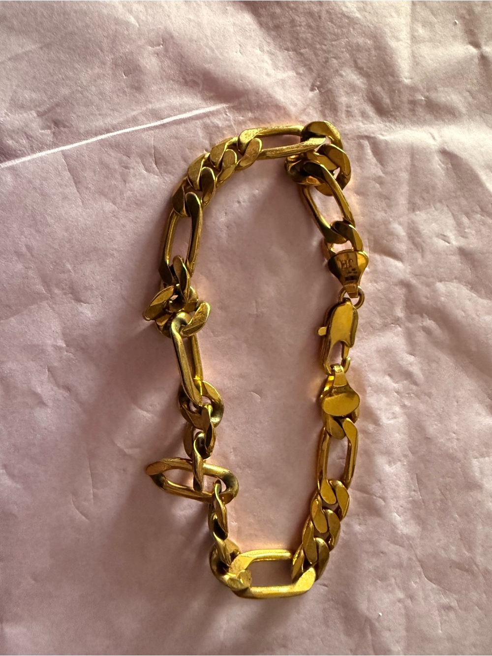 Vintage JH Signed Gold Tone Figaro Curb Link Bracelet 7.5โ Chunky Chain